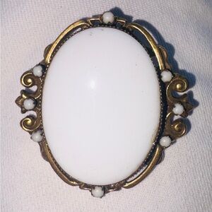 Vintage Original by Robert White Glass Cabochon Brooch Gold Tone Frame